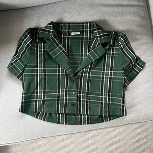 Sunday Best Crop Plaid Button Down Top